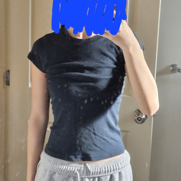 Brandy Melville Navy Blue T Shirt Top Tight One Size - Picture 8 of 9